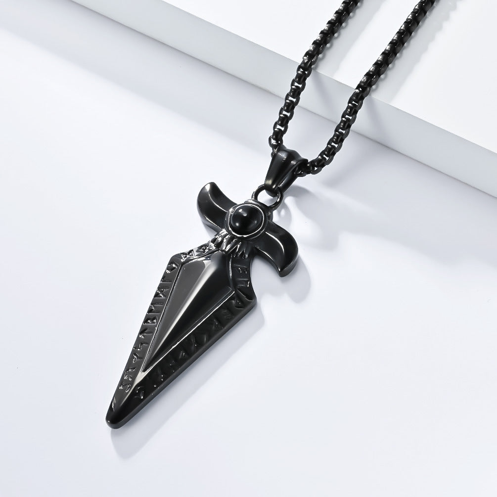 Planderful Viking Spearhead Necklace Titanium Steel Mens Jewelry Nordic Retro Style Bold Statement
