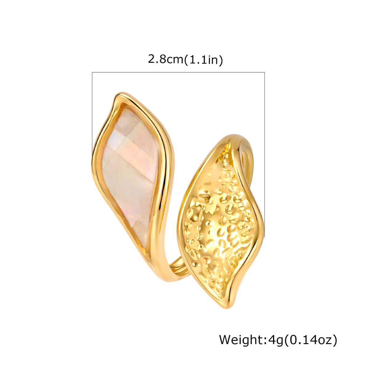Hot-Selling Special-Shaped White Shell Stainless Steel Ring Design Leaf Opening