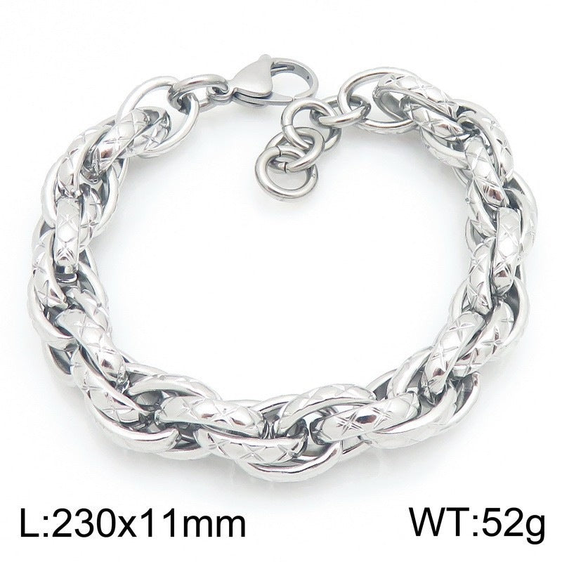 Hip-Hop Niche 11mm Thick X-Pattern Twist Rope Stainless Steel Bracelet Men's Hip-Hop