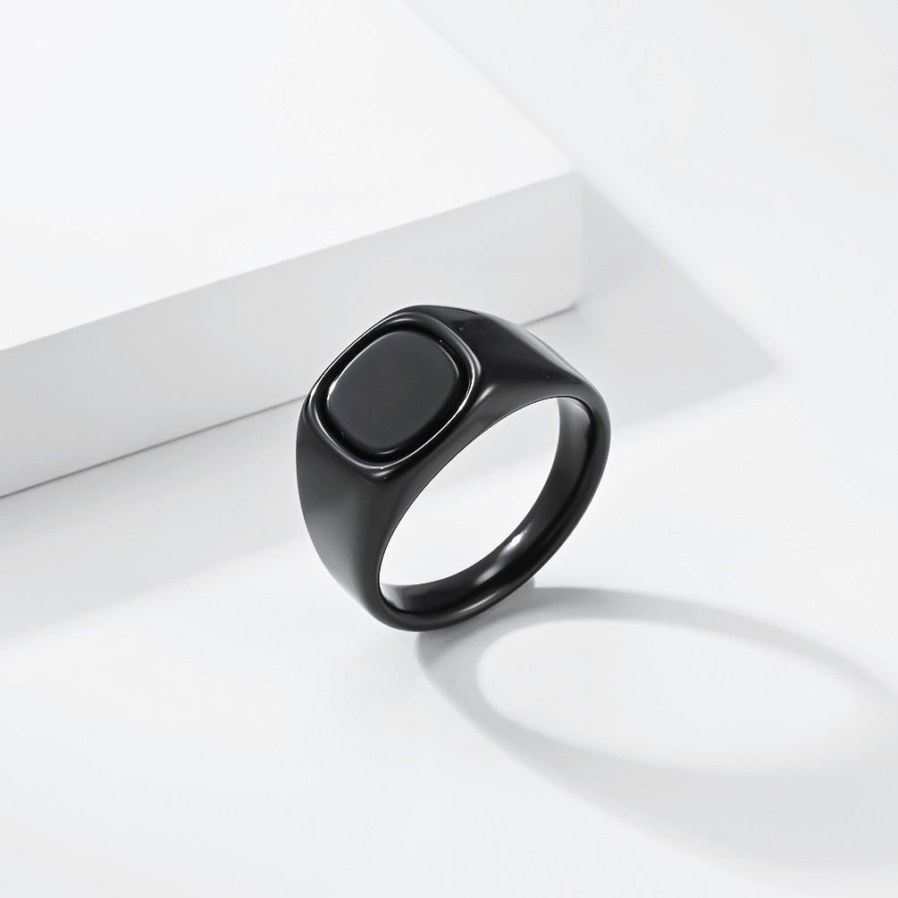 Planderful Stainless Steel Ring Black Stone Detail Unisex Jewelry Bold Everyday Genie