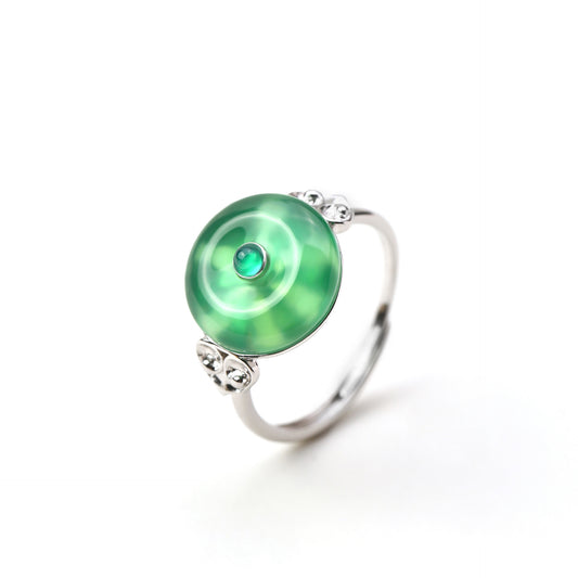 S925 Sterling Silver Natural Chalcedony Safety Buckle Ring — Adjustable