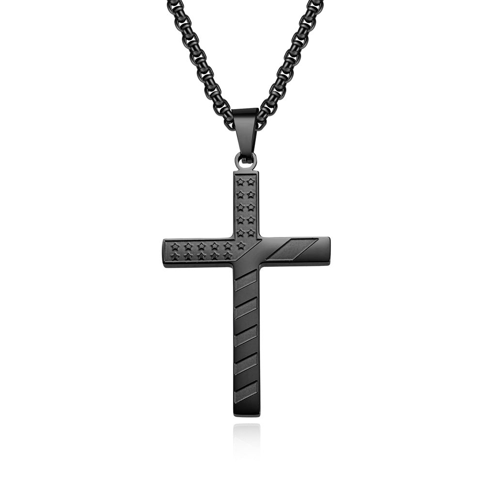 Planderful American Flag Cross Necklace Titanium Steel Unisex Hip Hop Style Premium Daily Wear