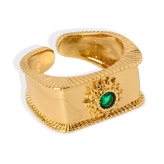 Courtly Elegance: Gold-Plated Zircon Open Ring in Titanium Steel
