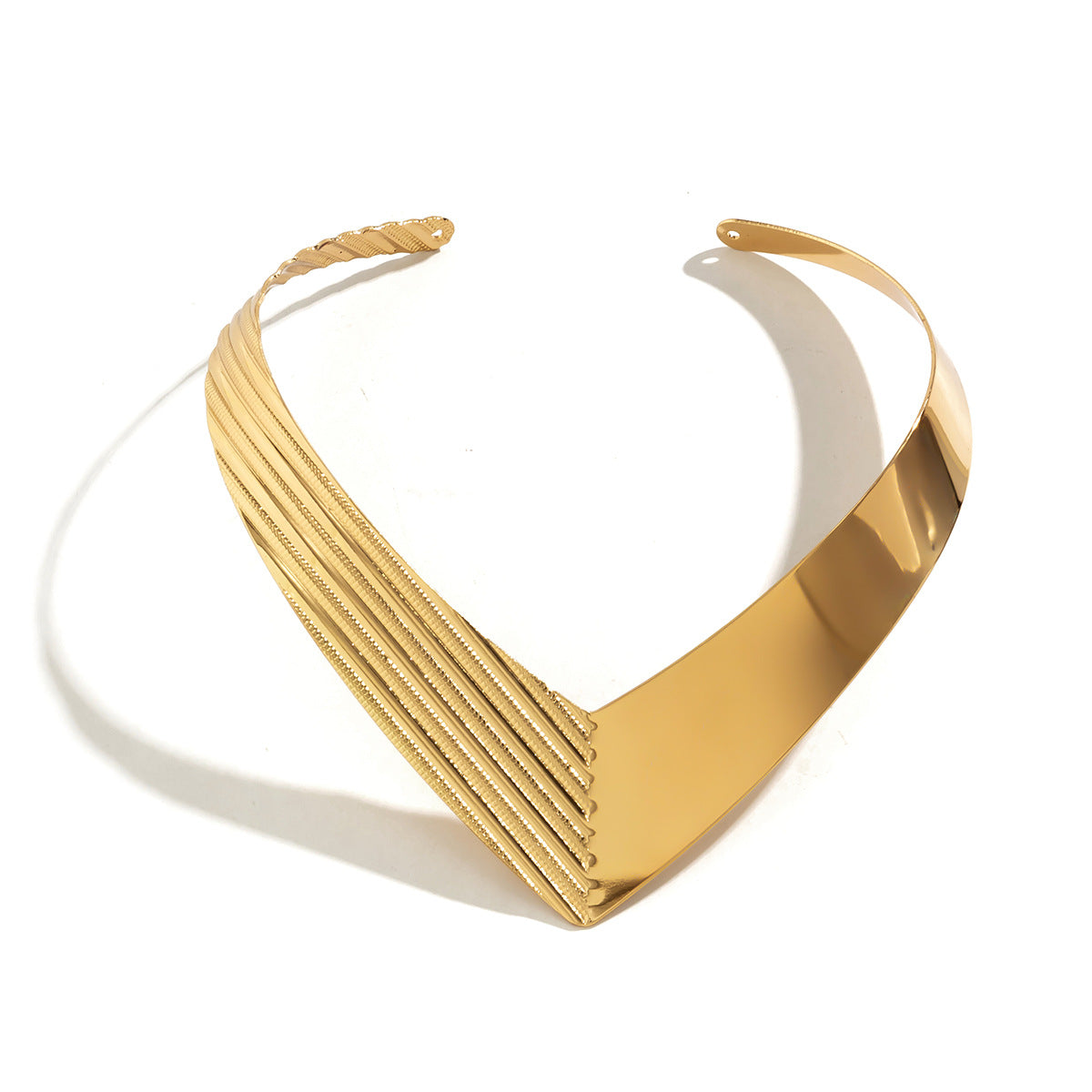 African Cross-border Metal Choker Necklace with V-shaped Collar and Asymmetric Pendant