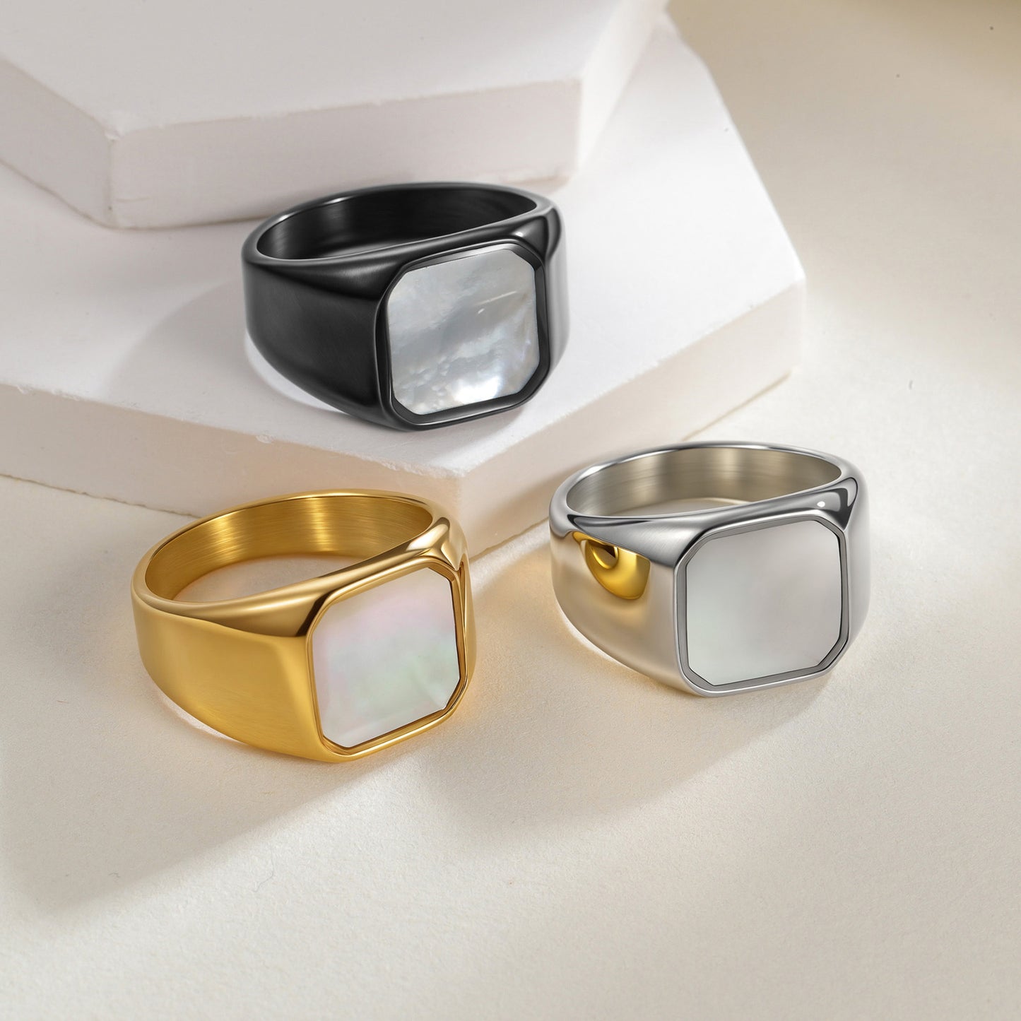 Planderful Stainless Steel Ring Square Shell Men Versatile