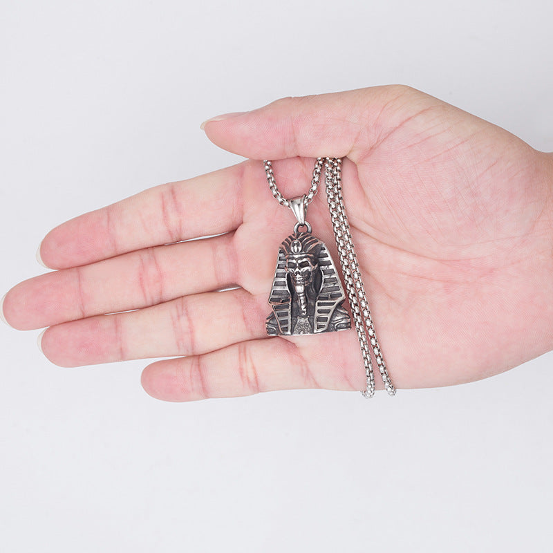 Steel Necklace – Vintage Egyptian Pharaoh Sphinx Pendant For Statement Style And Bold Presence
