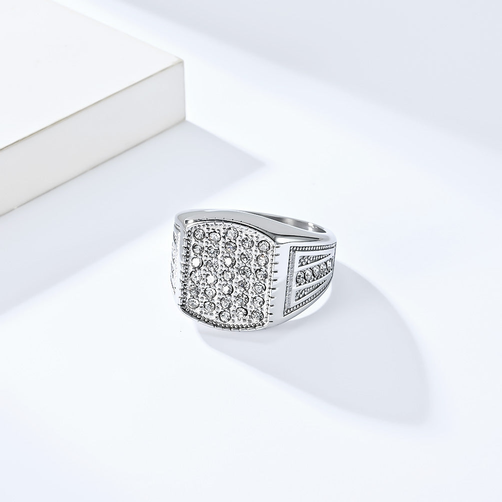 Planderful Gold Plated Zircon Titanium Steel Ring For Men Hip Hop Trend Jewelry Edition