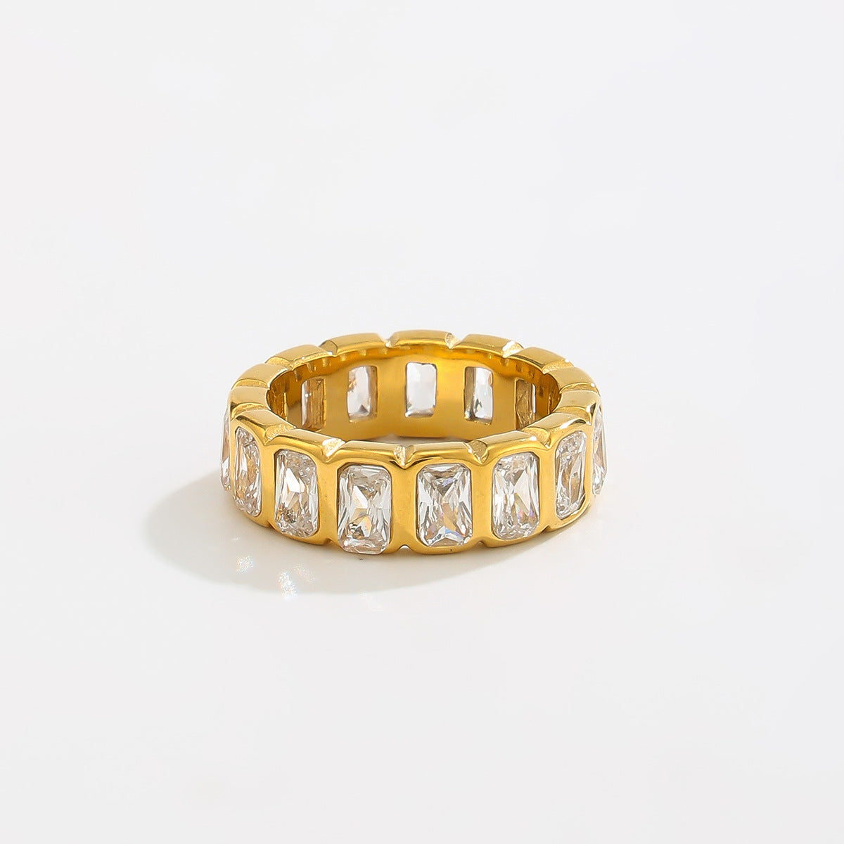 Planderful Zircon Ring For Women Geometric Round Inlay Stainless Steel Statement