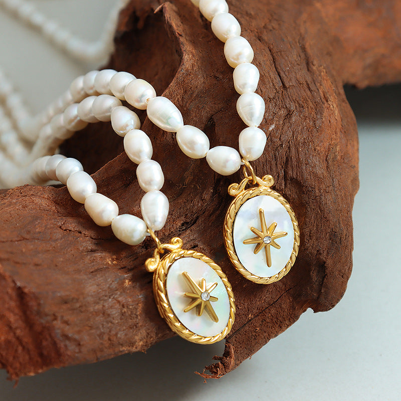 Royal Shell-Inspired Freshwater Pearl Pendant Necklace with Zircon Accents