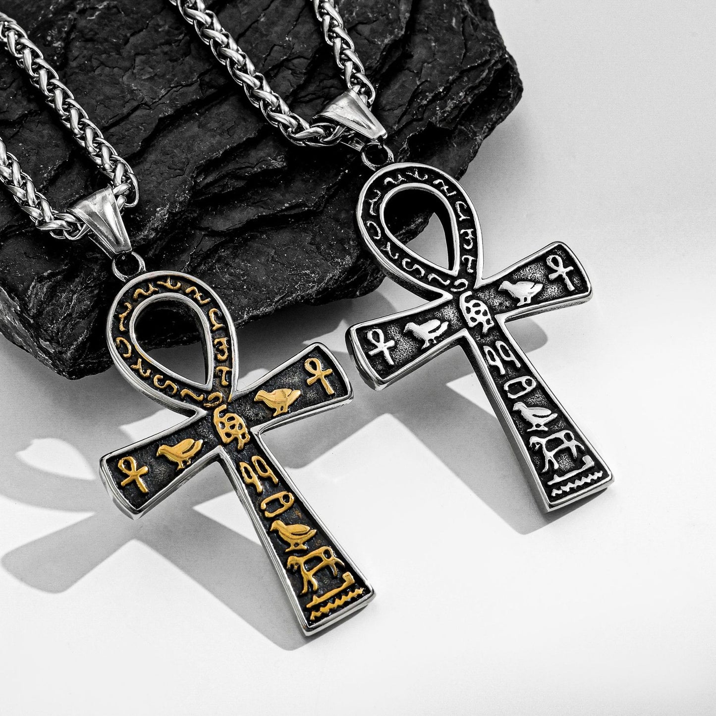 Planderful Everyday Genie Unisex Cross Necklace Egyptian Cross Pendant Steel For Men And Women Durable