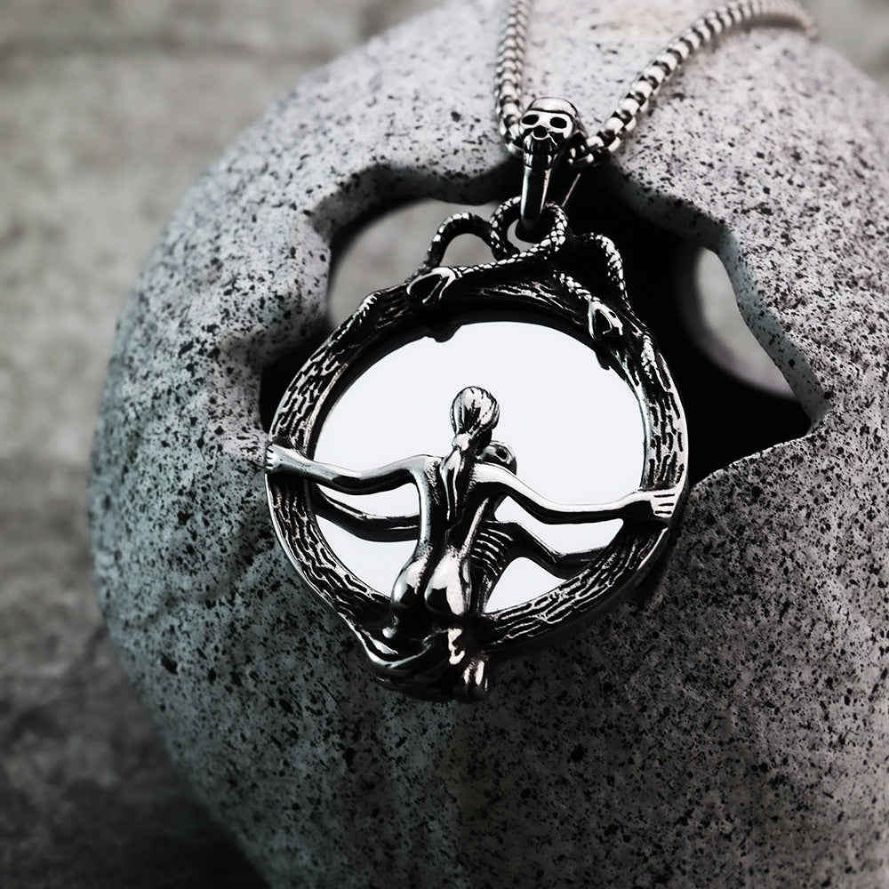 Nordic Retro Stainless Steel Men's Pendant Gothic Magic Mirror Necklace