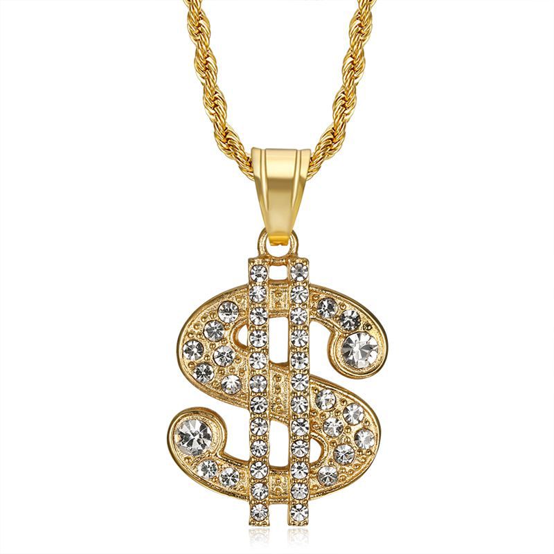 Planderful Everyday Genie Hip Hop Dollar Pendant Necklace Gold Plated Titanium Steel For Hip Hop Fans