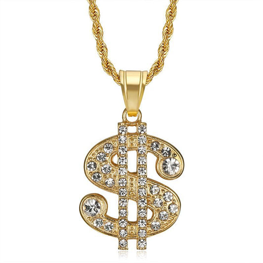 Planderful Everyday Genie Hip Hop Dollar Pendant Necklace Gold Plated Titanium Steel For Hip Hop Fans