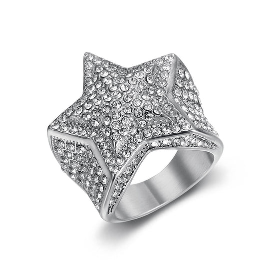 Planderful Titanium Steel Ring With Zircon Inlay Five Point Star Unisex Nightclub Trend