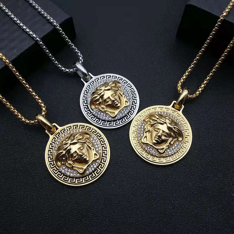 Hip Hop Necklace Planderful Everyday Genie Titanium Steel Greek Mythology Gold Zircon Pendant for Hip Hop Fans