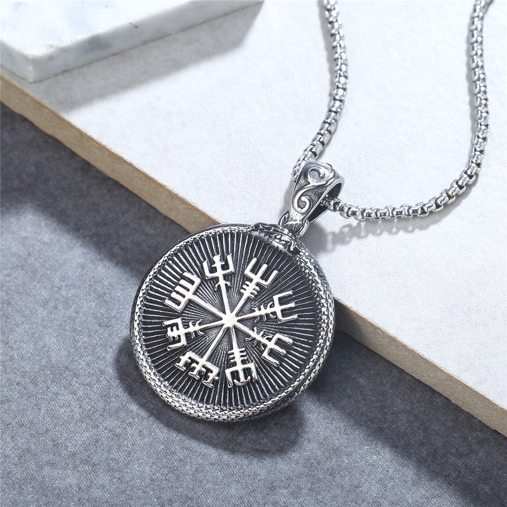 Nordic Viking Pendant Round Card Stainless Steel Unisex Protection Statement by Planderful