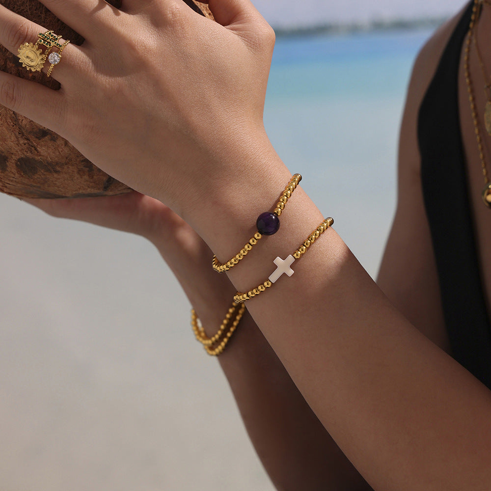 Planderful Beaded Cross Bracelet Women Luxe Waterproof