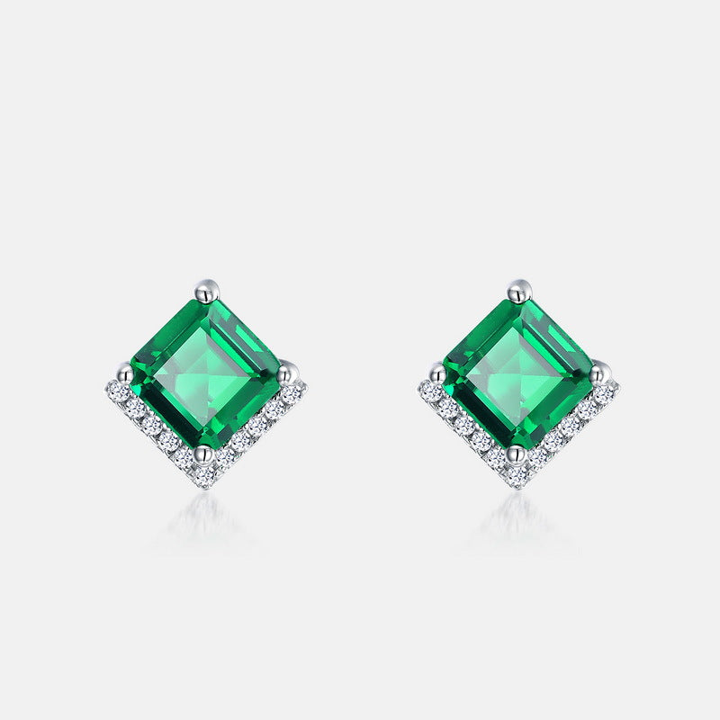 S925 Sterling Silver Lab-Grown Emerald Vintage-Inspired Stud Earrings