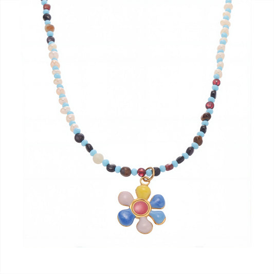 Planderful Flower Agate Necklace Beaded Collarbone Women