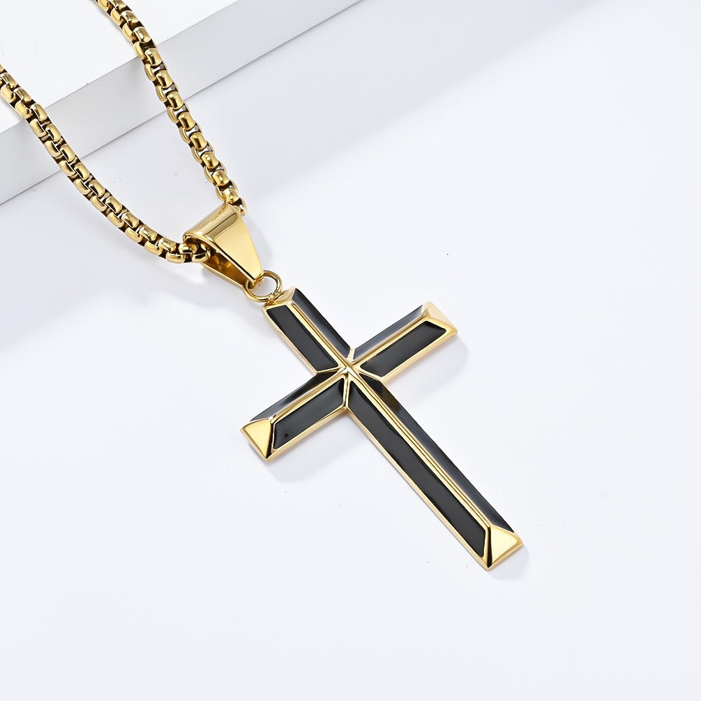 Planderful Epoxy Cross Pendant Necklace In Stainless Steel For Men Hip Hop Style Gift