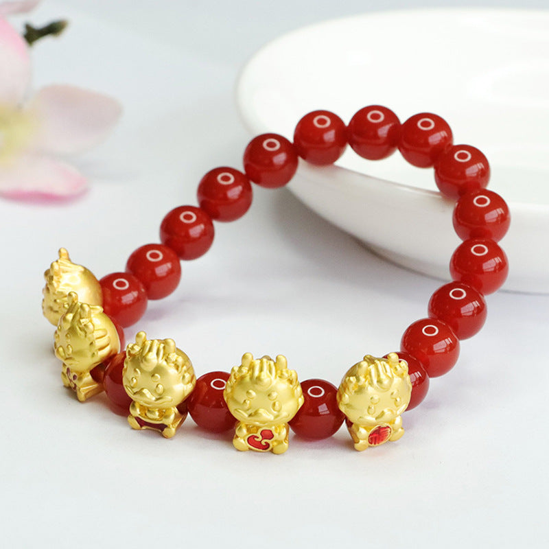 Red Agate Dragon Blessings Bracelet - Sterling Silver