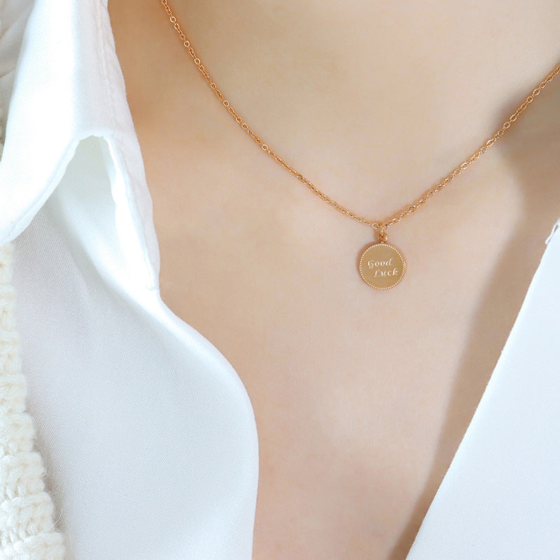 Lucky Love Gold Necklace with Wavy Round Good Luck Pendant
