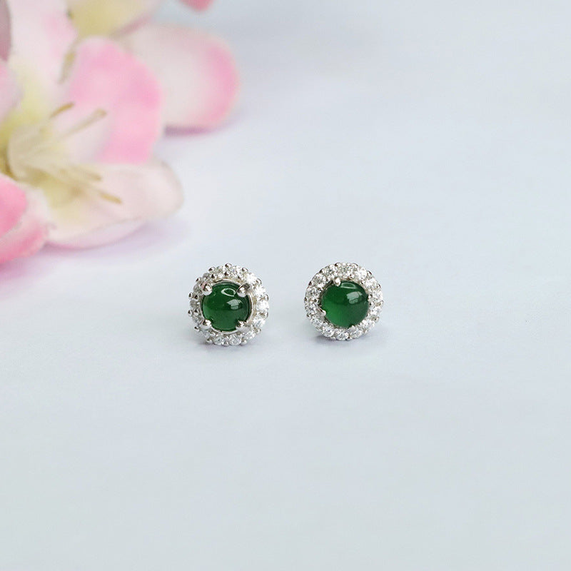 Icy Green Jadeite Zircon Halo Stud Earrings