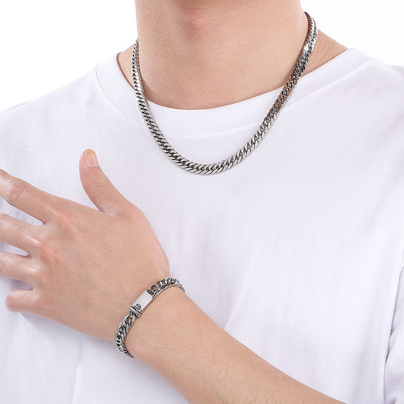 Trendy Hip Hop Whip Chain Bracelet Steel Cuban Necklace Men