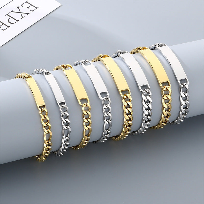 Engravable Curved Bar Bracelet – Layered Cuban Chain Titanium Steel Men's Bracelet