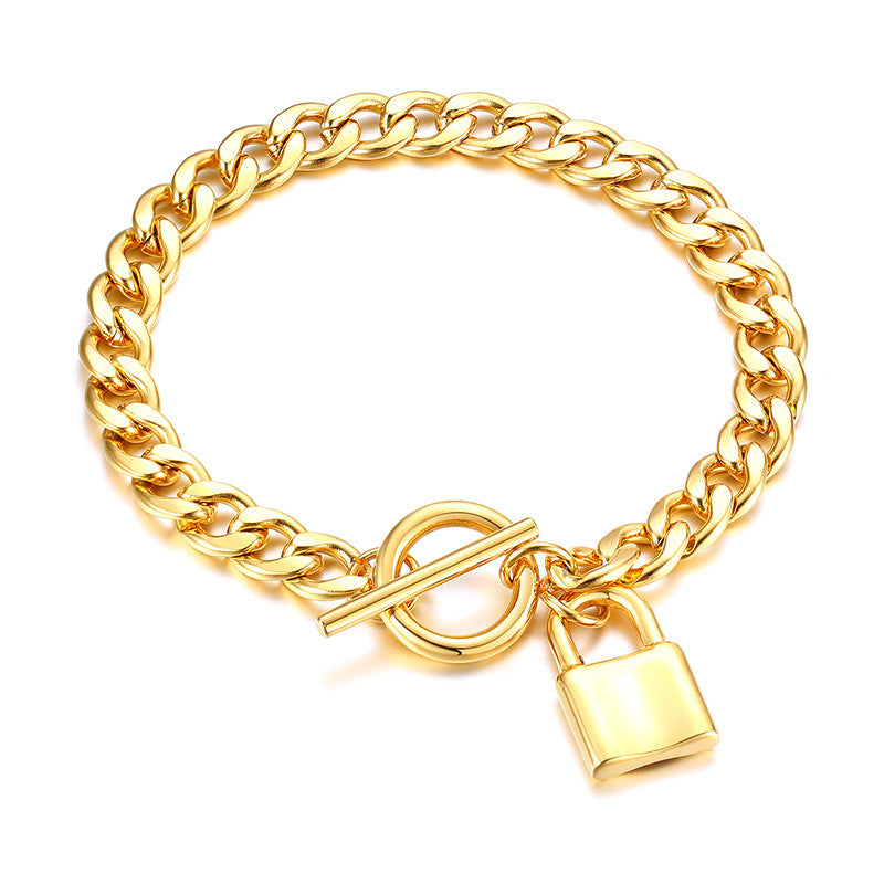 Lock NK Chain Golden Stainless Steel Bracelet