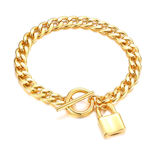 Lock NK Chain Golden Stainless Steel Bracelet