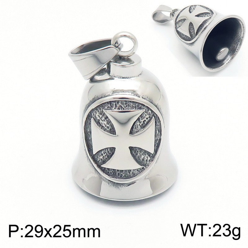Viking Triangle Charm Locomotive Hanging Bells, Vintage Masonic Cross Angel Wings Bells Titanium Necklace