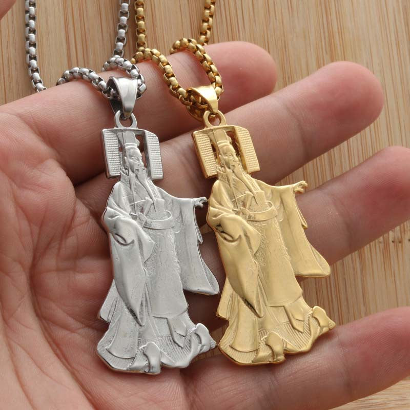 Punk-Inspired Titanium Steel Qin Shi Emperor Pendant Necklace for Men - Retro Trendy Design