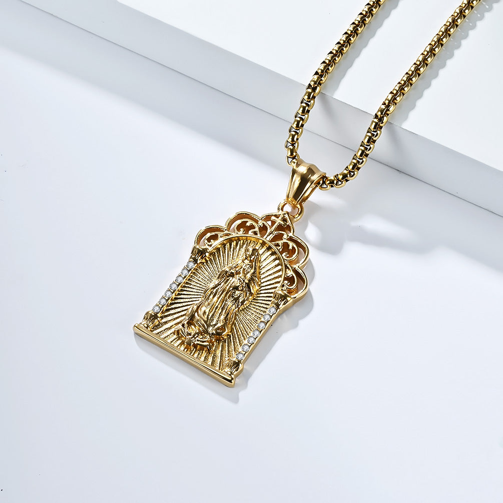 Planderful Virgin Mary Necklace For Men Stainless Steel 18K Gold Plated Pendant Elegant Personalized Jewelry