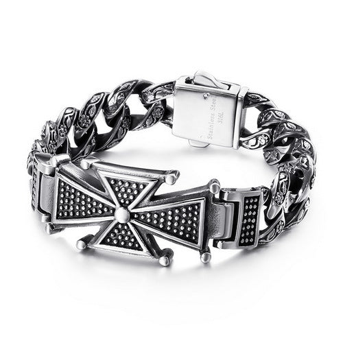 Antique Hand – Trends Skull Cross Inlaid With Zircon Titanium Steel Bracelet Men