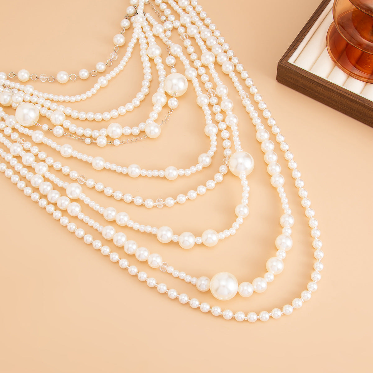 Heavy Pearl-Style Multi-Layer Beaded Necklace