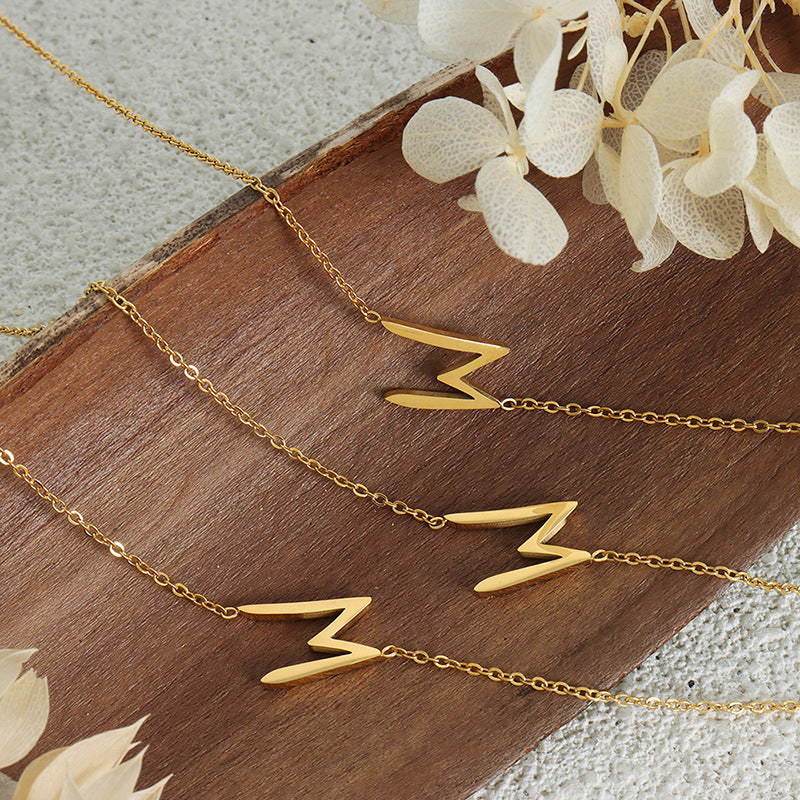 Modern M-Letter Pendant Titanium Steel Collarbone Chain Necklace for Stylish Women