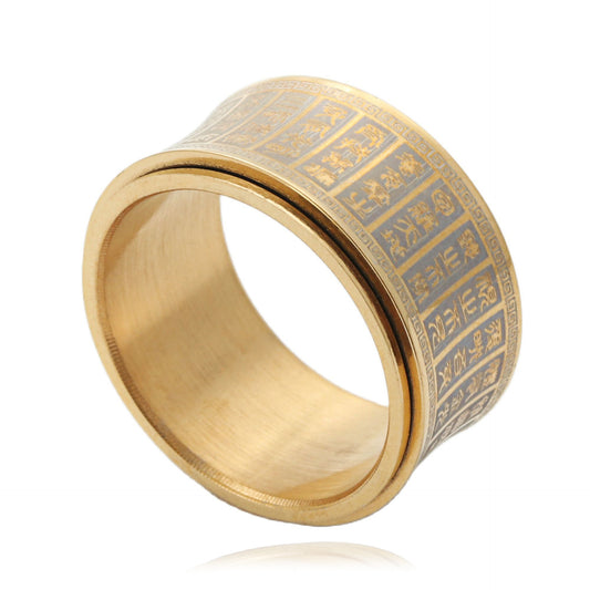 Titanium Steel Buddha Inscription Ring for Men - Retro Punk Style in European and American Fashion
