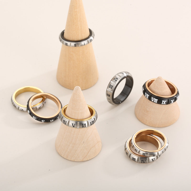 Couple Ring, Japanese And Korean Creative Stainless Steel Sand Surface Can Be Rotated