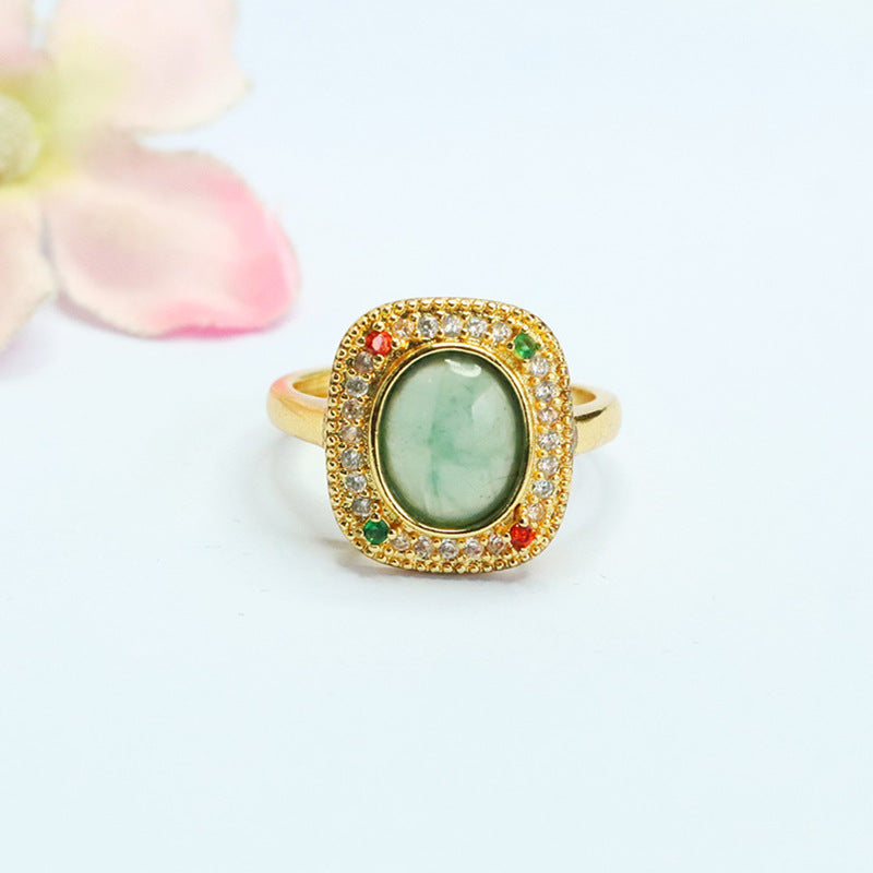 Blue-Water Jadeite Vintage Square Ring