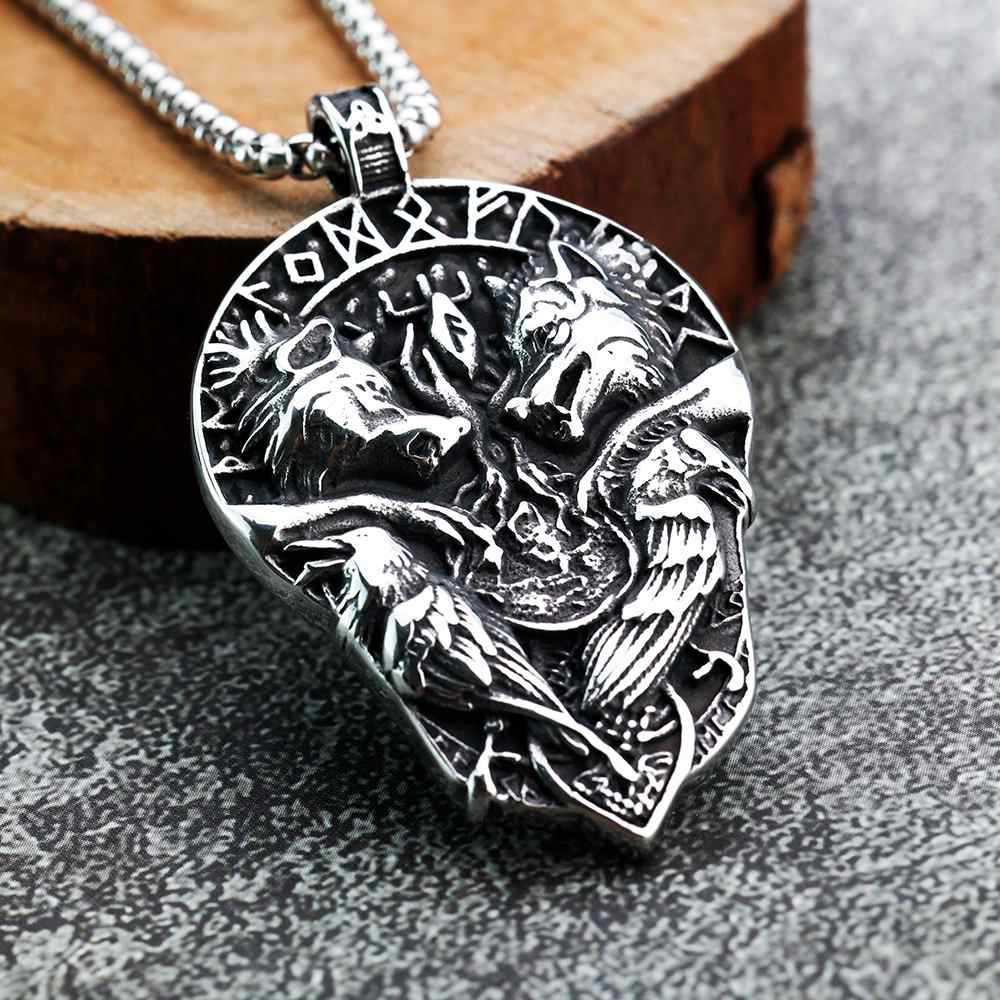 Vintage Viking Wolf Stainless Steel Men's Pendant Necklace