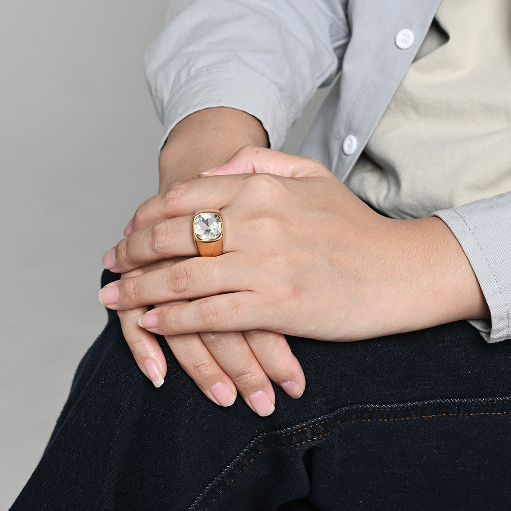 Black Gemstone Zircon Stainless Steel Ring Unisex
