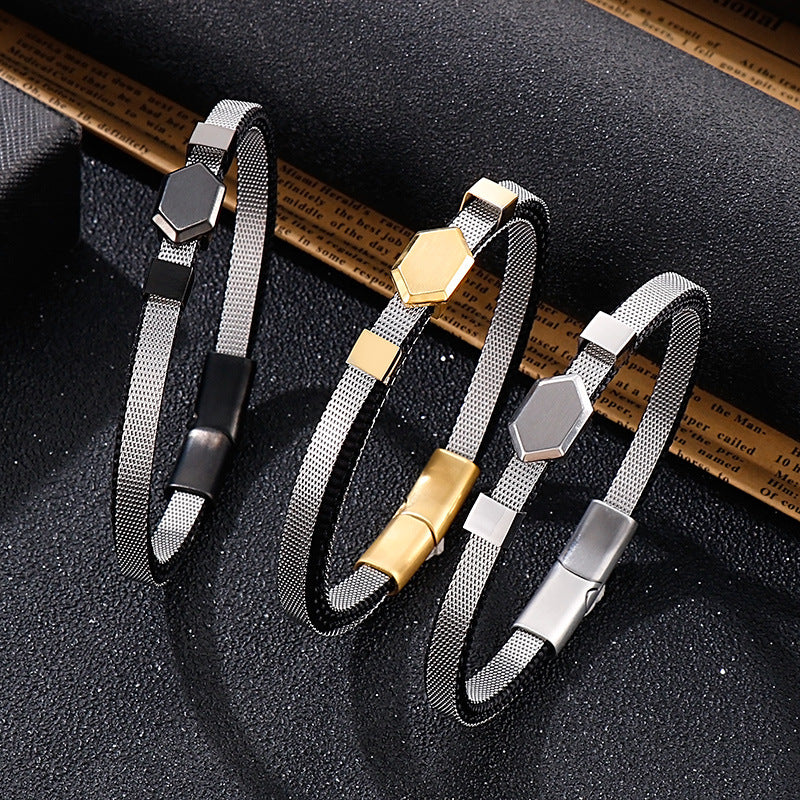 Stylish Titanium Steel and Leather Rope Bracelet for Men - European and American Design