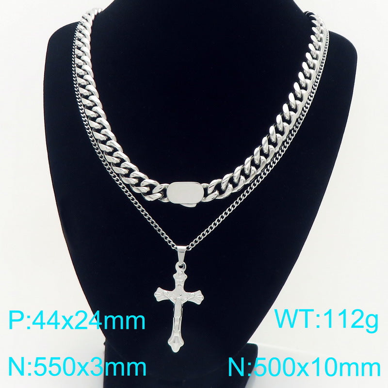 Stacked Sweater Chain Hip Hop Cross Titanium Men Necklace