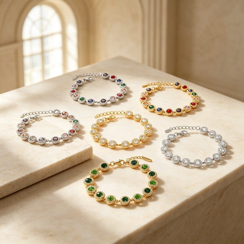Dopamine Color Full Zircon Bracelet Gypsy Stainless Steel Women's
