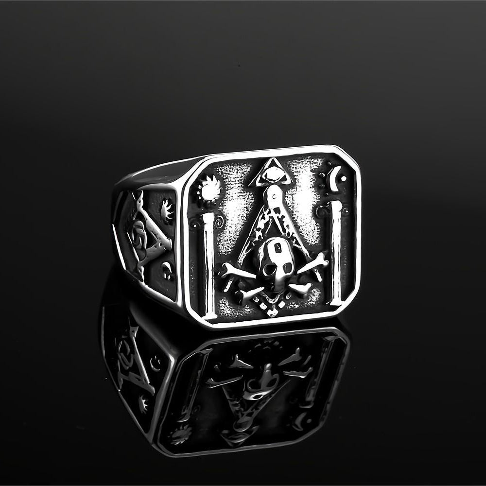 European And American Jewelry Men's Stainless Steel Ring AG Freemason Skull Retro Personalized Ring
