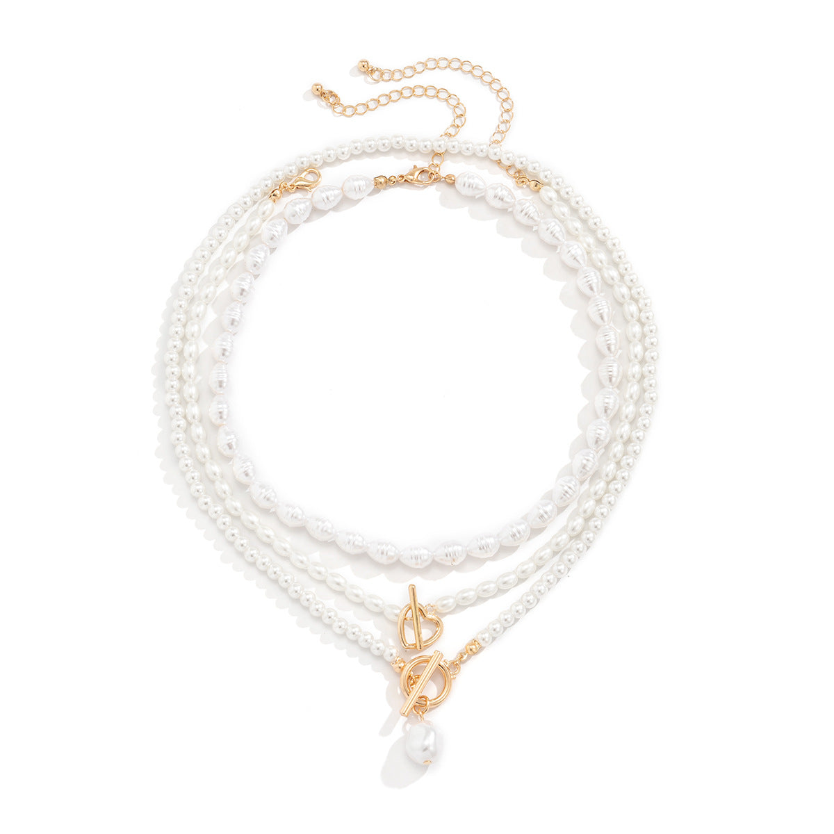 Multi-Layer Pearl and Diamond Heart Necklace with European Flair