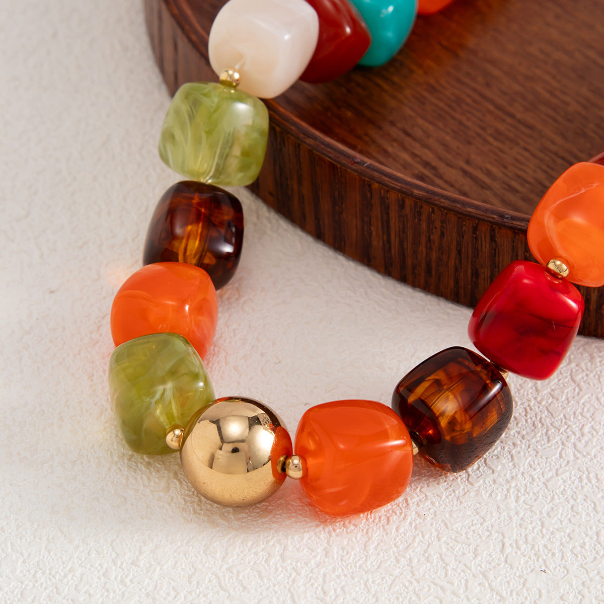 Design Color Resin Beaded Necklace Holiday Style Smudged Multi-Color Collarbone Necklace