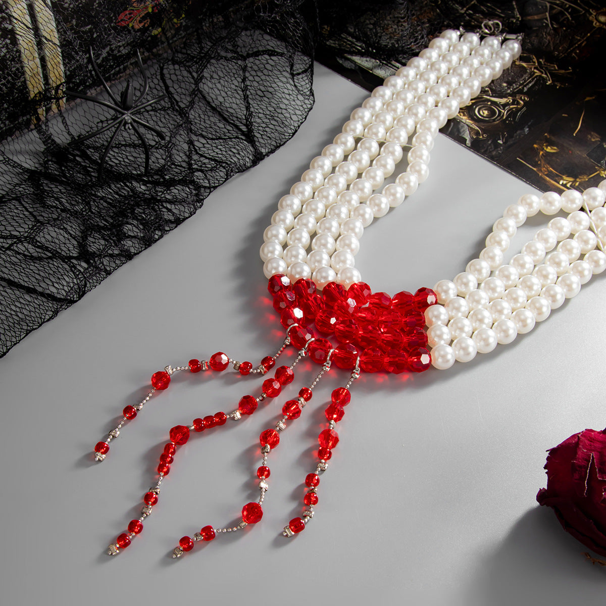 Gothic Blood-Drip Beaded Choker