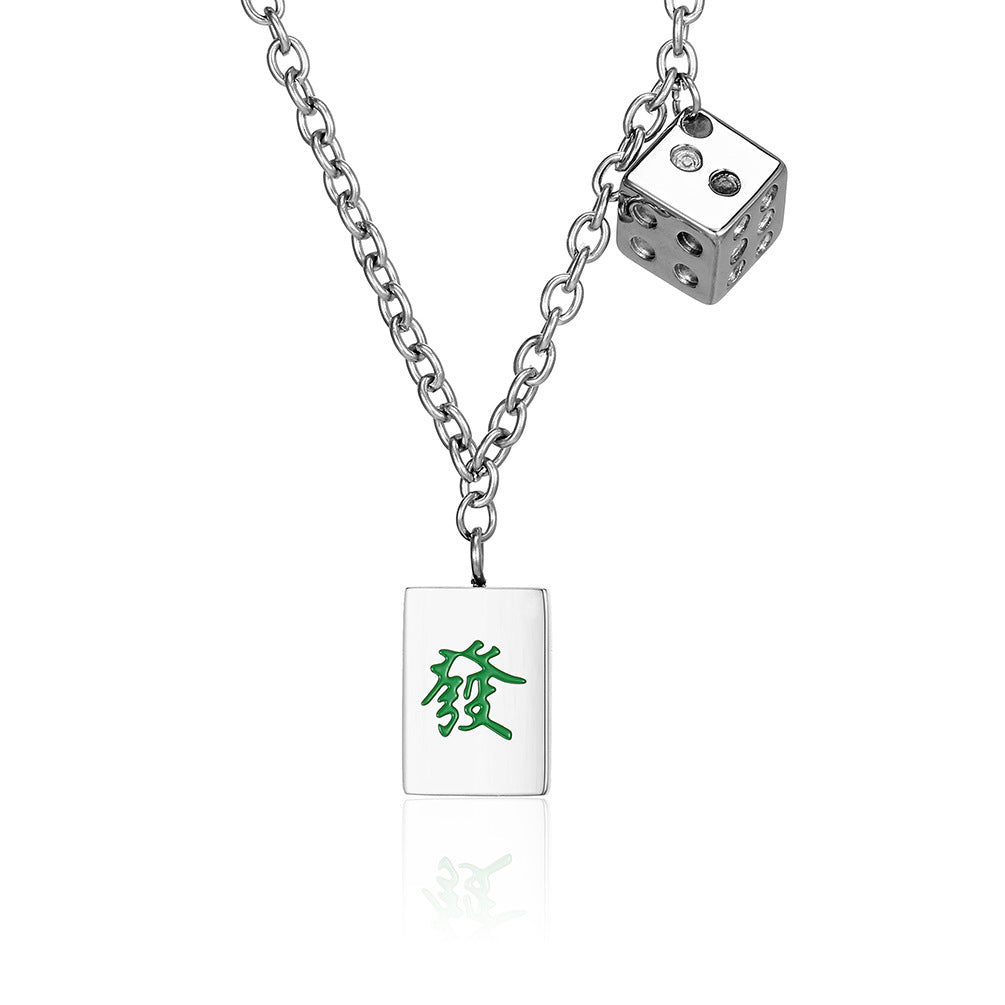 Planderful Unisex Mahjong Dice Necklace Stainless Steel Pendant Durable Everyday Accessory